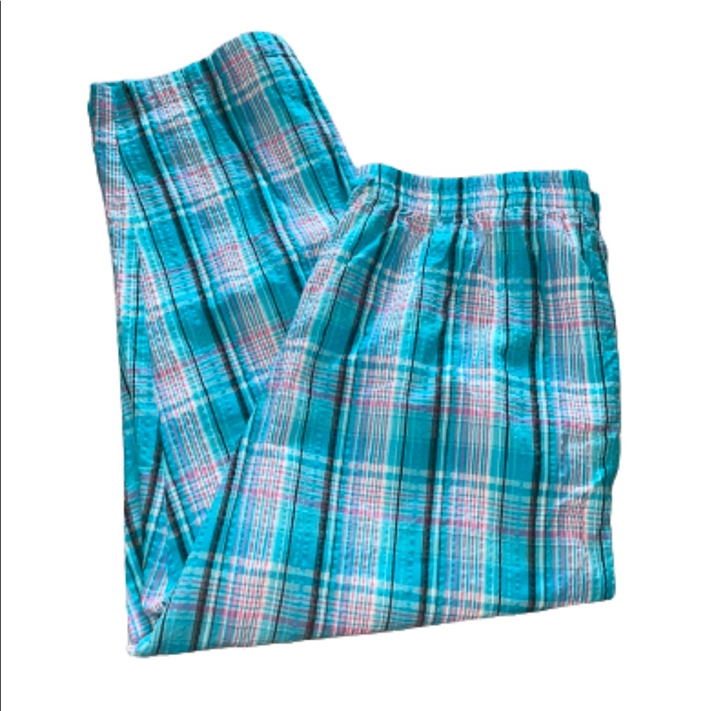 Venezia teal plaid seer sucker lounge pants size 22